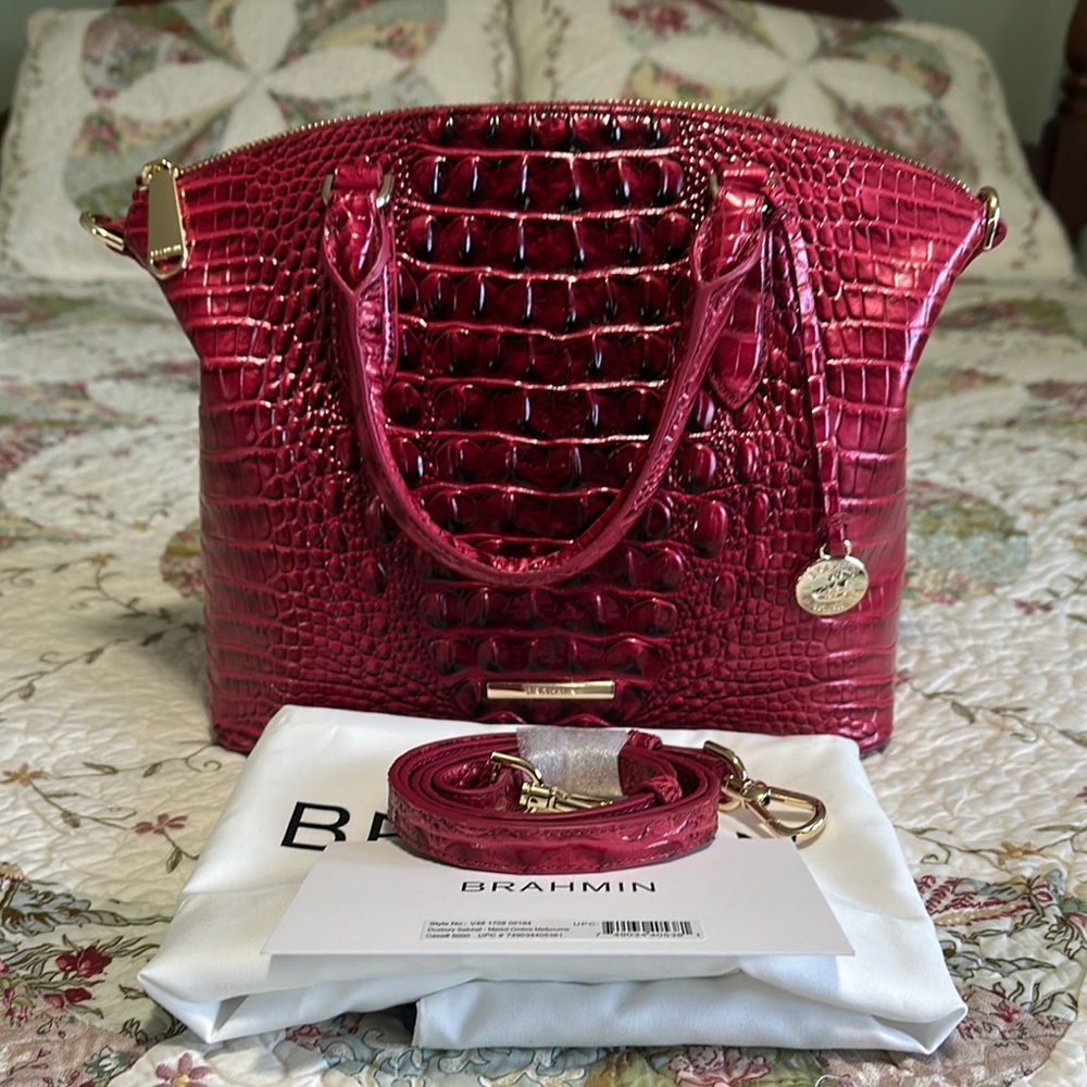 Brahmin Red Croc-Embossed Satchel Bag